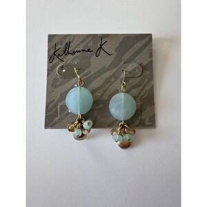 KATHERINE Kay Faceted Glass Bead Drop Dangle Gold Tone Blue Earrings New